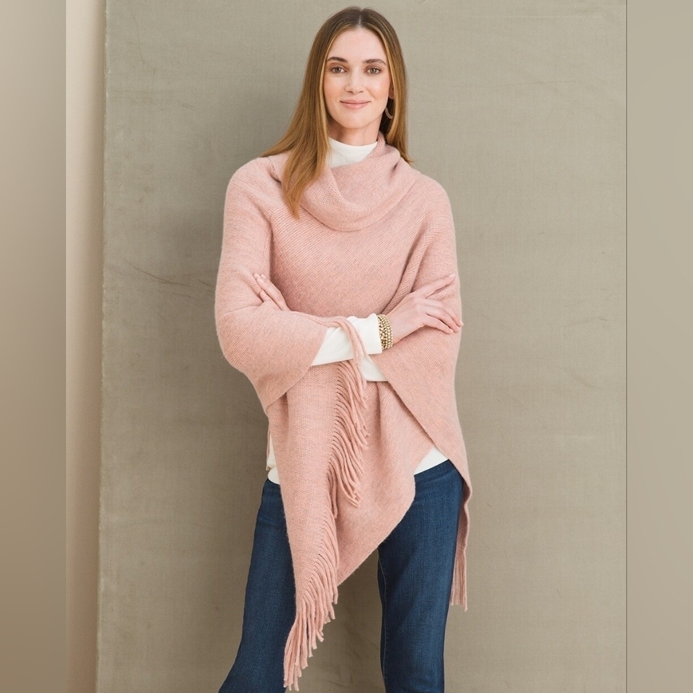 Chicos one size cozy cowl neck pink metallic poncho